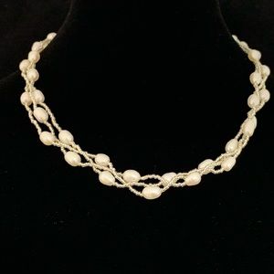 Triple Strand Glass & Freshwater Pearl Necklace